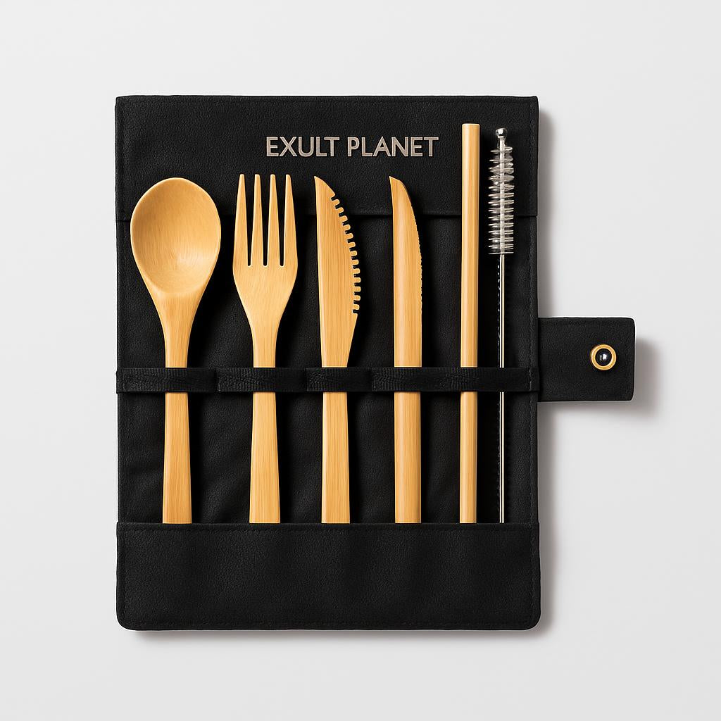 Eco-Friendly Bamboo Reusable Cutlery Set with Portable Pouch