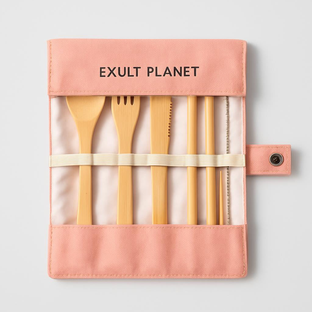 Eco-Friendly Bamboo Reusable Cutlery Set with Portable Pouch