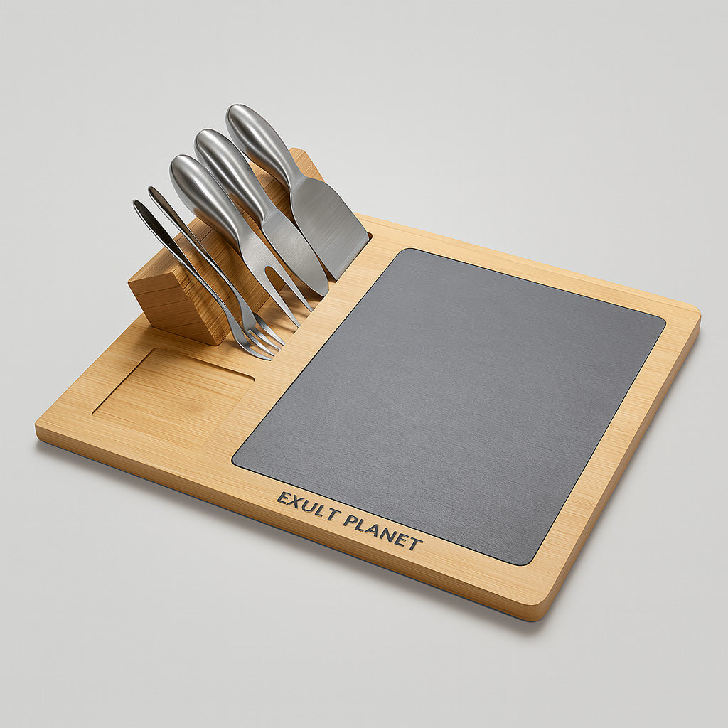 Eco-Friendly Bamboo Pizza Serving Board with Slate Base