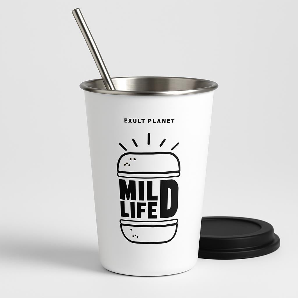 Eco-Friendly Stainless Steel Cups with Lids & Straws 350ml