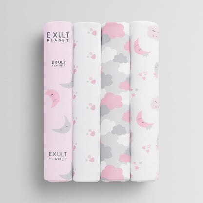 Organic Cotton Baby Receiving Blankets - Pink, White, Gray Patterns