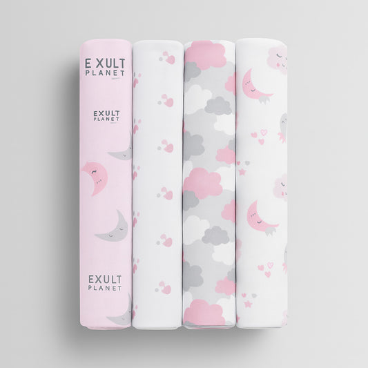 Organic Cotton Baby Receiving Blankets - Pink, White, Gray Patterns