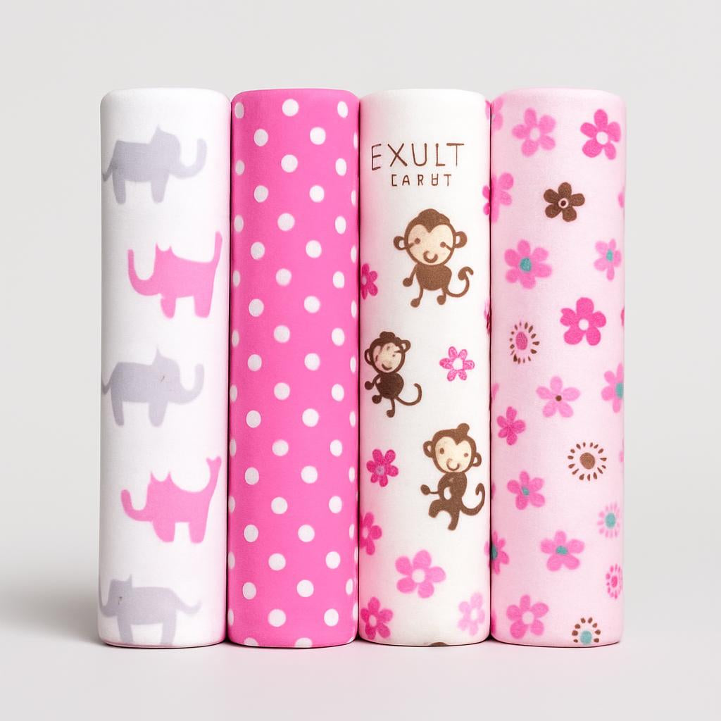 Organic Cotton Baby Receiving Blankets - Pink, White, Gray Patterns