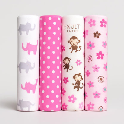 Organic Cotton Baby Receiving Blankets - Pink, White, Gray Patterns