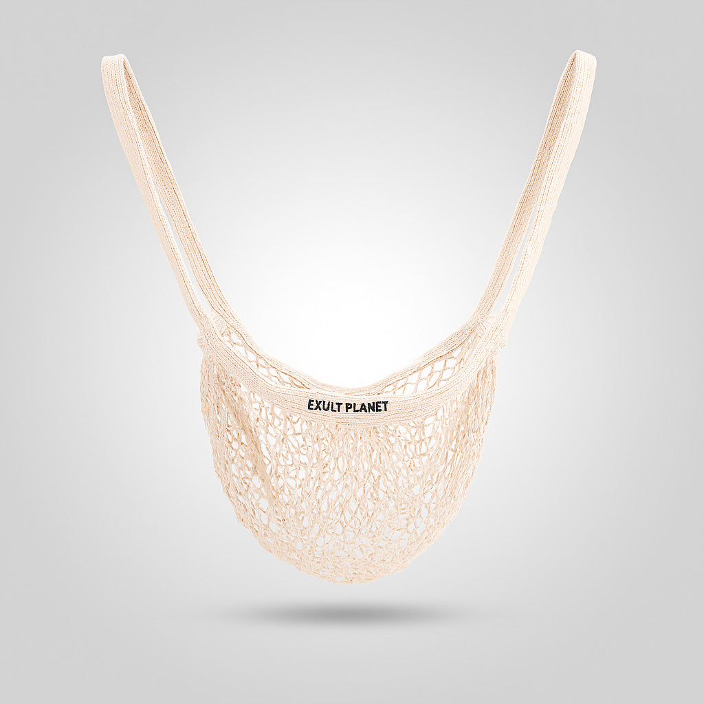 Eco-Friendly Reusable Mesh Shopping Bag - Natural Beige Cotton