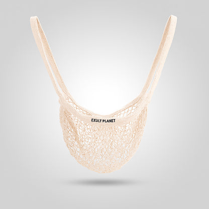 Eco-Friendly Reusable Mesh Shopping Bag - Natural Beige Cotton