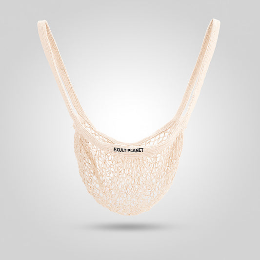 Eco-Friendly Reusable Mesh Shopping Bag - Natural Beige Cotton