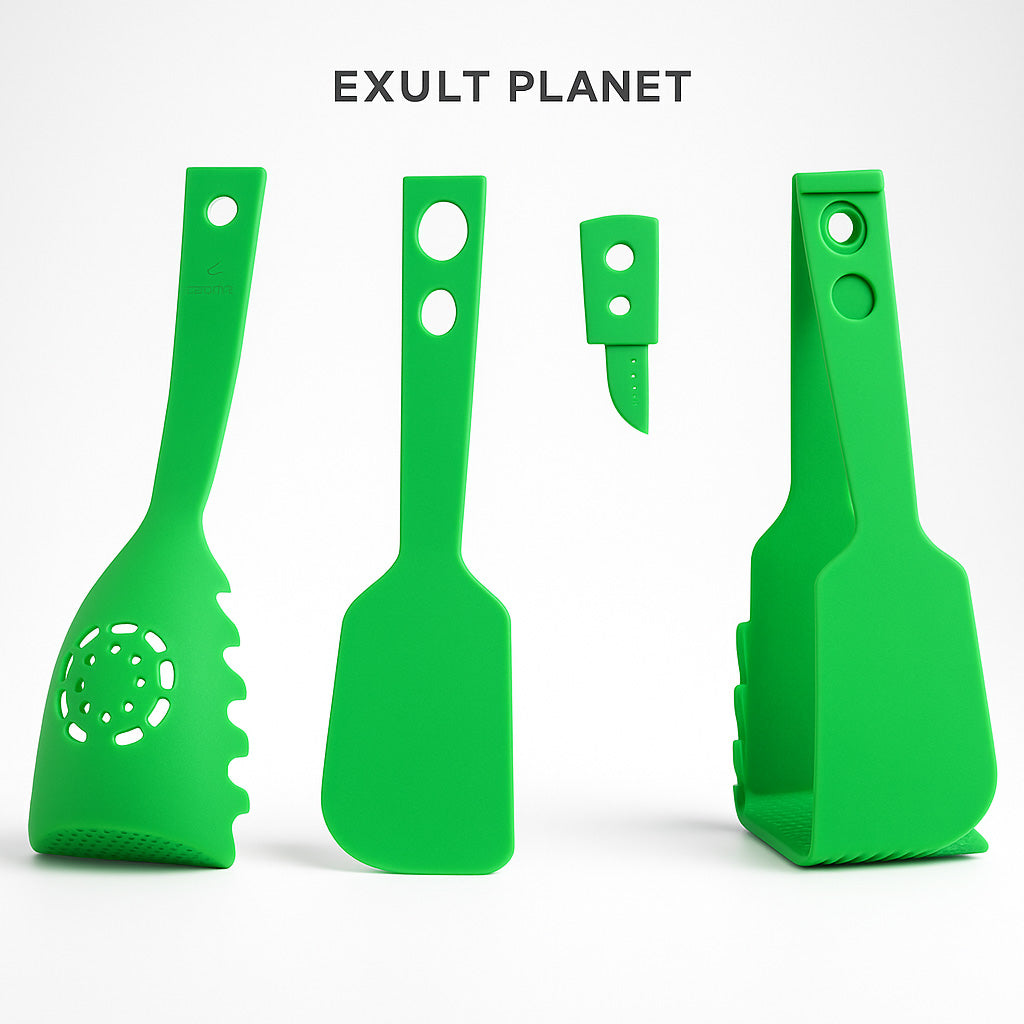 Green Multi-Functional Silicone Kitchen Utensil - Spoon and Tongs Combo