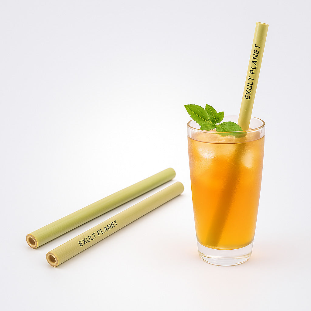 Eco-Friendly Reusable Bamboo Straws - Light Green, Sustainable & Biodegradable