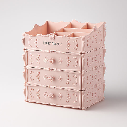 Pink Rectangular Cosmetic Organizer with Drawers for Clutter-Free Spaces