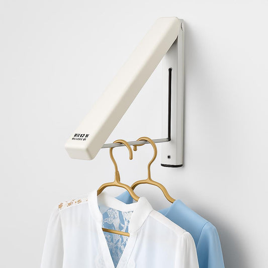 Space-Saving Folding Retractable Clothes Rack - Wall-Mounted, White