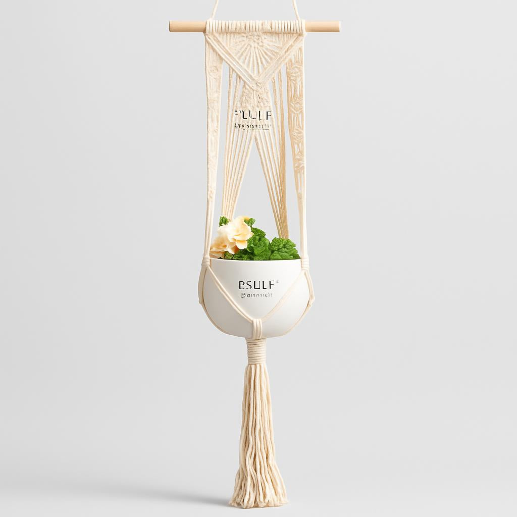 Eco-Friendly Macramé Plant Hangers - Natural Off-White Cotton