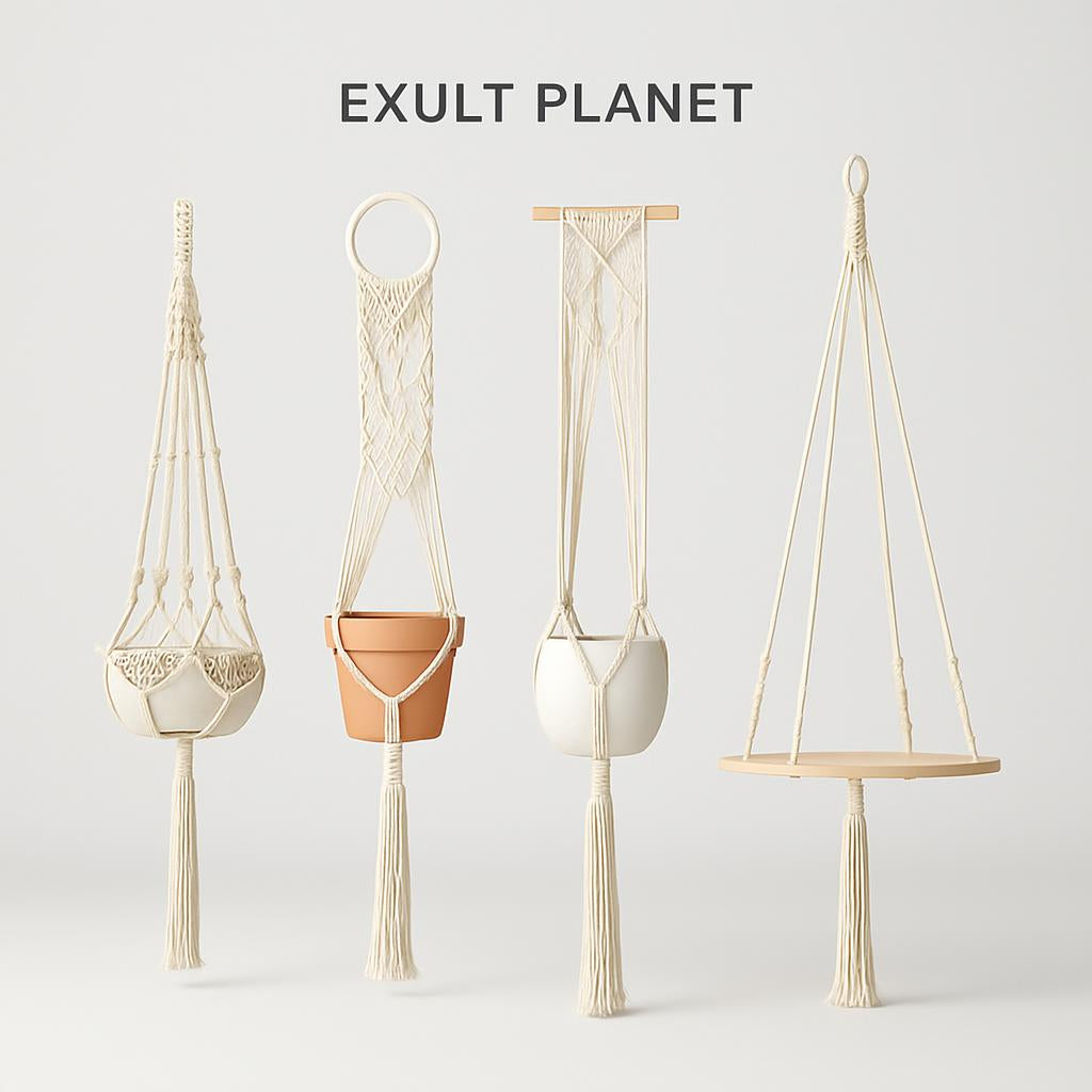 Eco-Friendly Macramé Plant Hangers - Natural Off-White Cotton