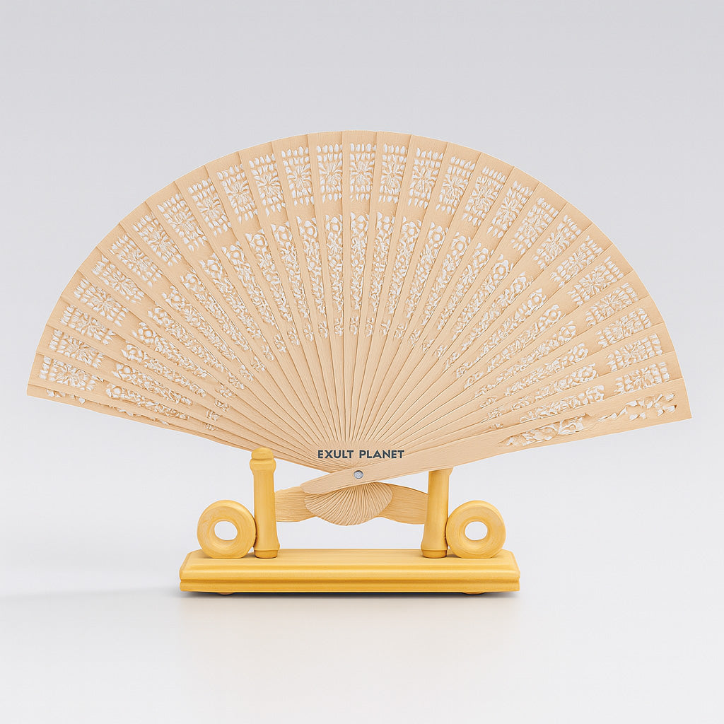 Eco-Friendly Natural Wood Folding Fan - Sustainable Cooling Solution