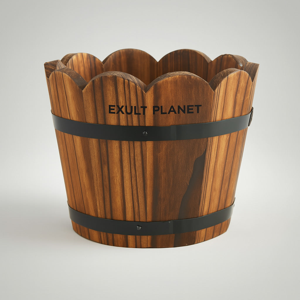 Carbonized Wooden Barrel Flowerpot Eco-Friendly Planter