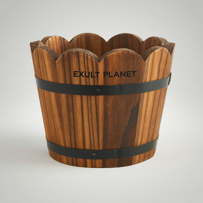 Carbonized Wooden Barrel Flowerpot Eco-Friendly Planter