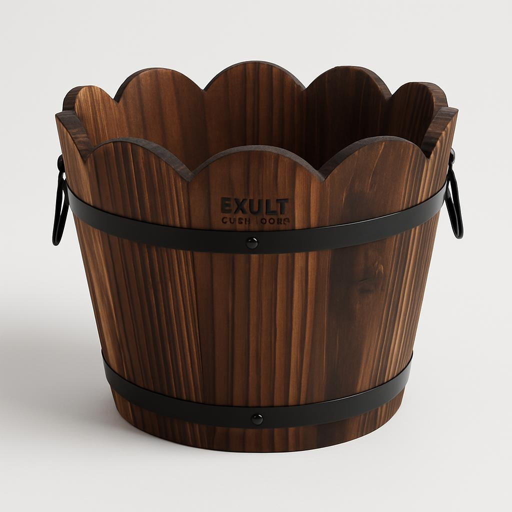 Carbonized Wooden Barrel Flowerpot - Eco-Friendly Planter