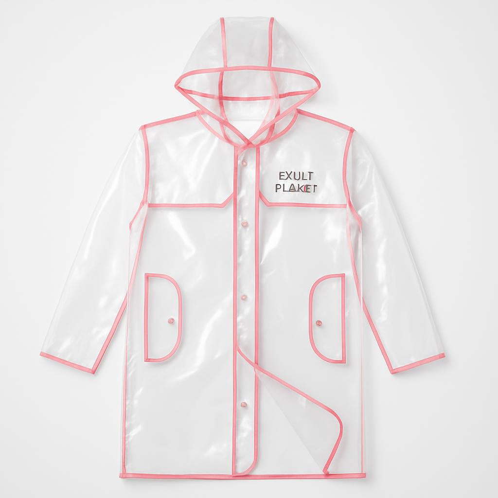 Transparent Eco-Friendly Raincoat with Pink Trim