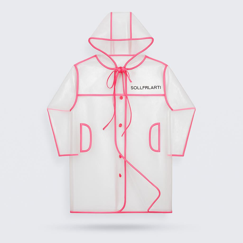 Transparent Eco-Friendly Raincoat with Pink Trim