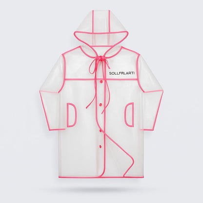 Transparent Eco-Friendly Raincoat with Pink Trim