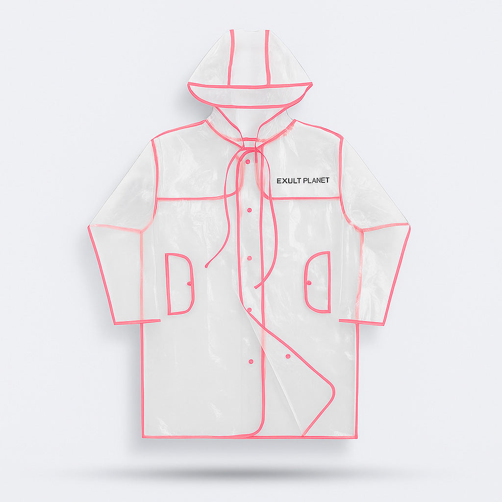 Transparent Eco-Friendly Raincoat with Pink Trim