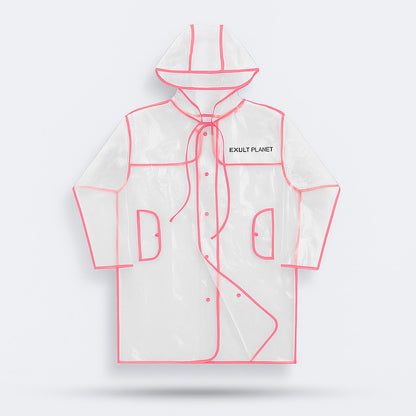 Transparent Eco-Friendly Raincoat with Pink Trim