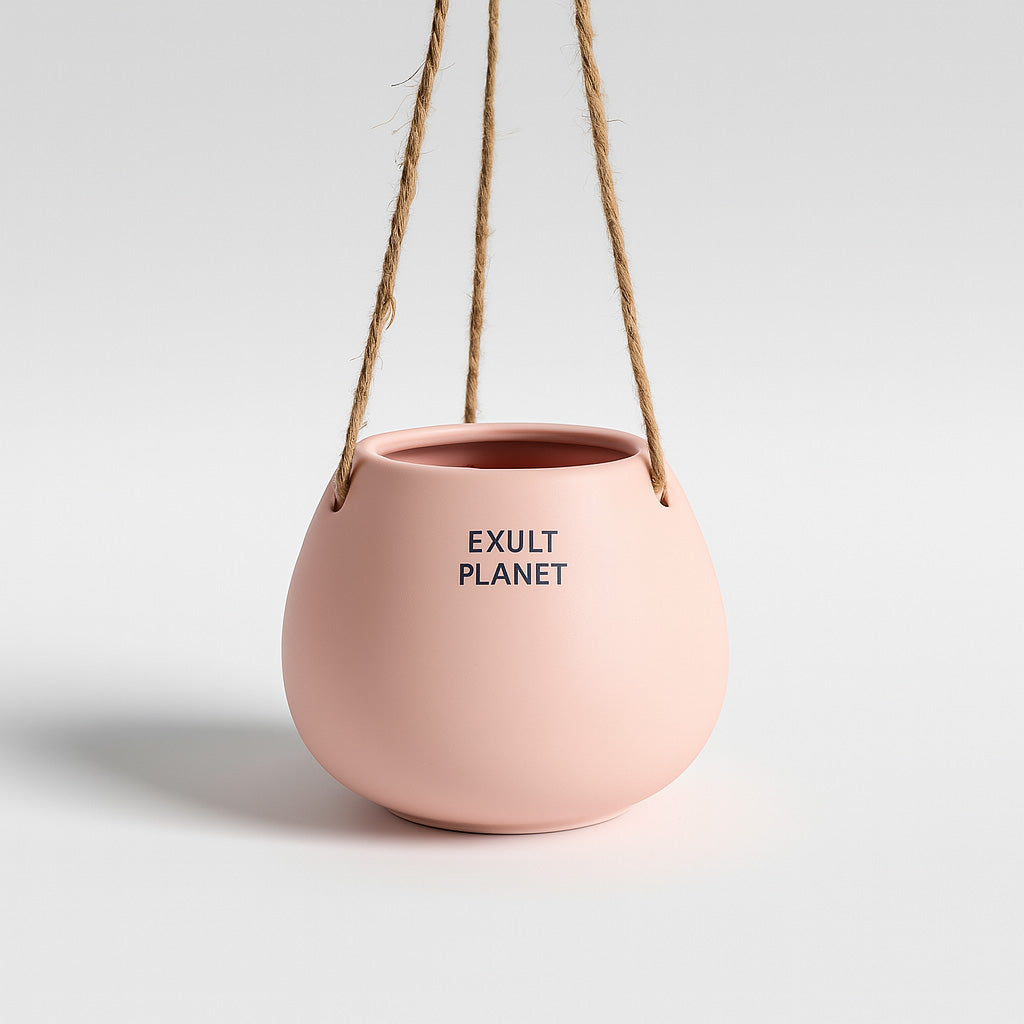 Eco-Friendly Light Pink Ceramic Hanging Planter