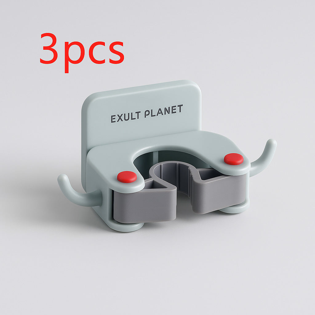 Eco-Friendly Wall-Mounted Mop and Broom Holder in Light Blue, Gray, and Beige