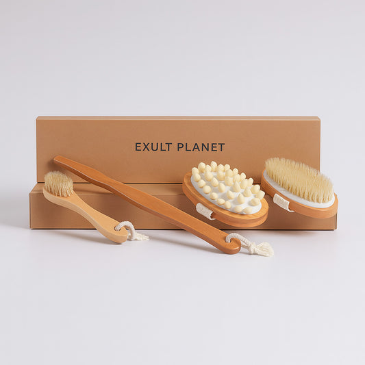 Natural Wood Bath Brush Set - Eco-Friendly, Biodegradable, Plastic-Free