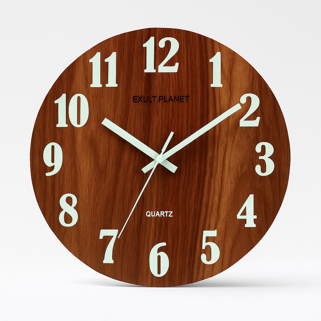 Glow in the Dark Wooden Wall Clock for Eco-Friendly Home Decor