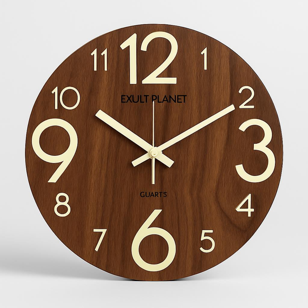 Glow in the Dark Wooden Wall Clock - Eco-Friendly Home Decor