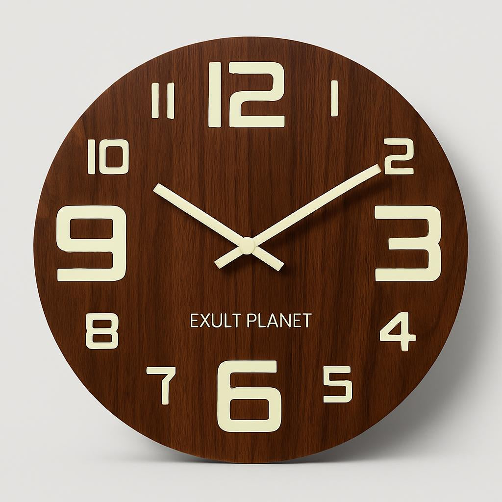 Glow in the Dark Wooden Wall Clock - Eco-Friendly Home Decor