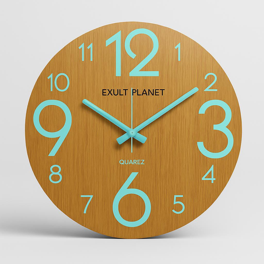 Glow in the Dark Wooden Wall Clock - Eco-Friendly Home Decor