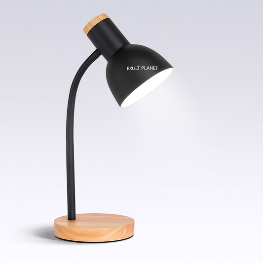 Eco-Friendly White Table Lamp with Natural Wood Base