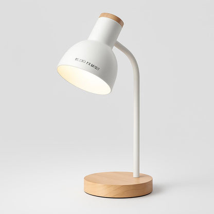 Eco-Friendly White Table Lamp with Natural Wood Base