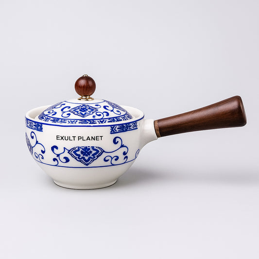 Eco-Friendly Ceramic Teapot with Wooden Grip and Built-In Filter