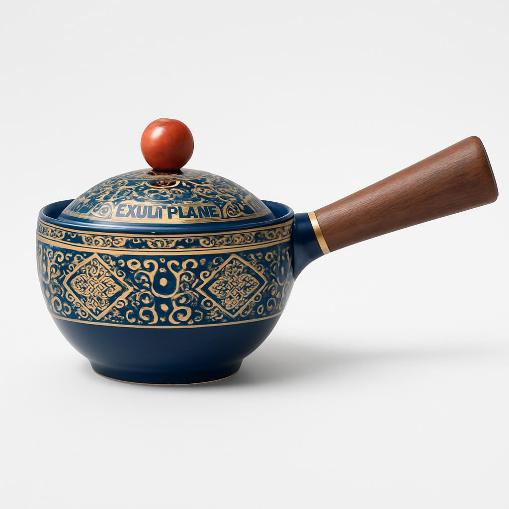 Eco-Friendly Ceramic Teapot with Wooden Grip and Filter