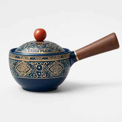 Eco-Friendly Ceramic Teapot with Wooden Grip and Filter