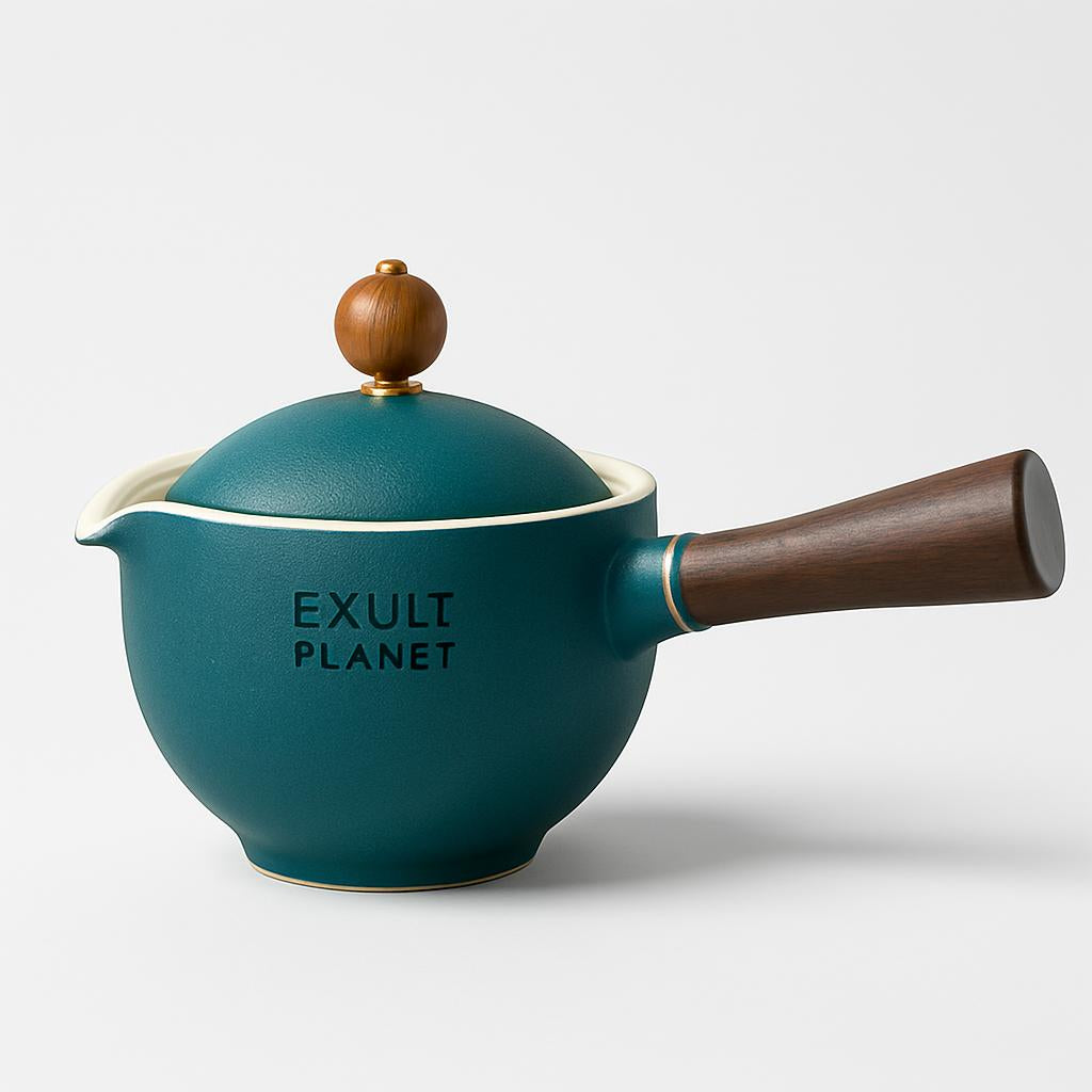 Eco-Friendly Ceramic Teapot with Wooden Grip and Filter