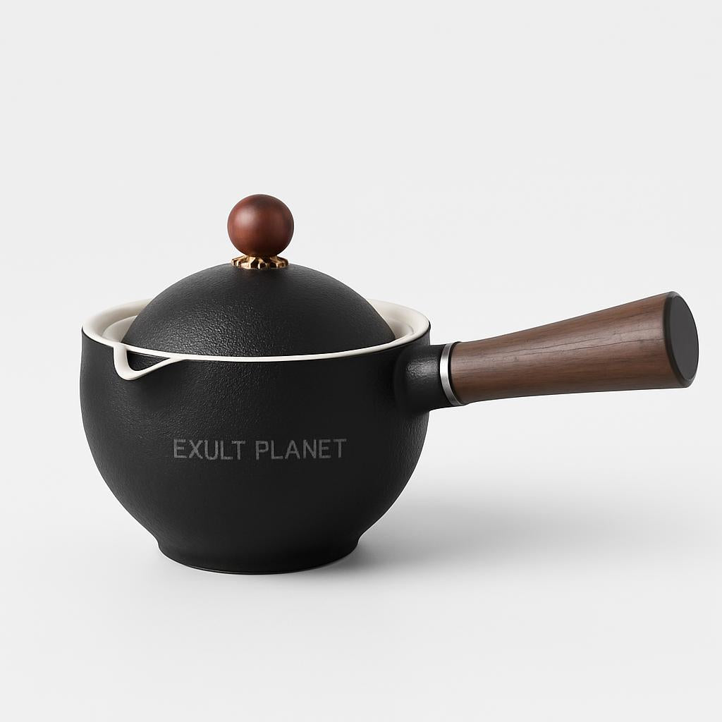 Eco-Friendly Ceramic Teapot with Wooden Grip and Filter