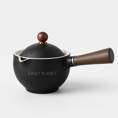 Eco-Friendly Ceramic Teapot with Wooden Grip and Filter
