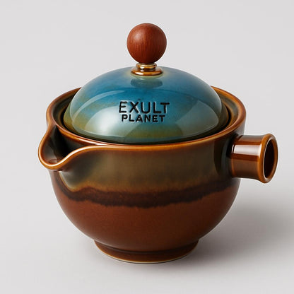 Eco-Friendly Ceramic Teapot with Wooden Grip and Filter