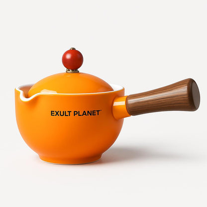 Eco-Friendly Ceramic Teapot with Wooden Grip and Filter