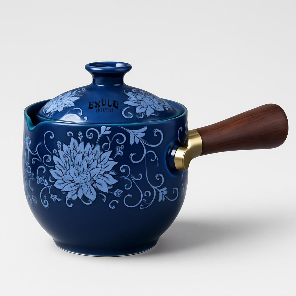 Eco-Friendly Ceramic Teapot with Wooden Grip and Filter