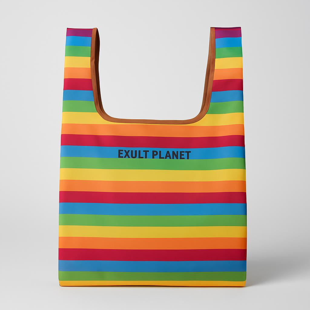 Eco-Friendly Waterproof Folding Shopping Bag - Rainbow Stripes