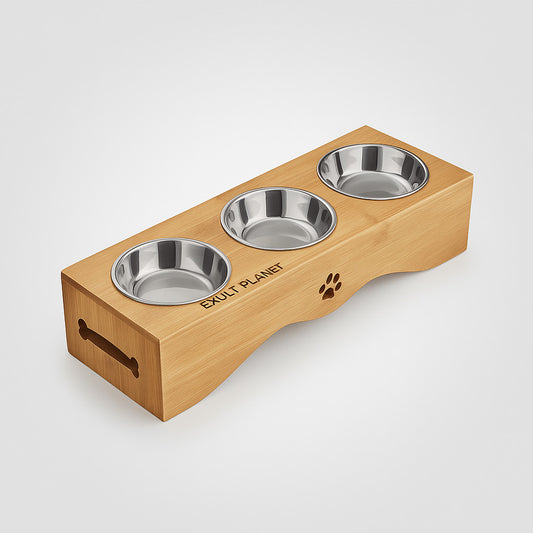 Eco-Friendly Bamboo Pet Feeding Station with Ceramic Bowls
