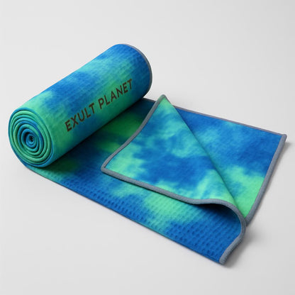 Eco-Friendly Yoga Towel - Blue & Green Tie-Dye, Quick-Drying, Reusable
