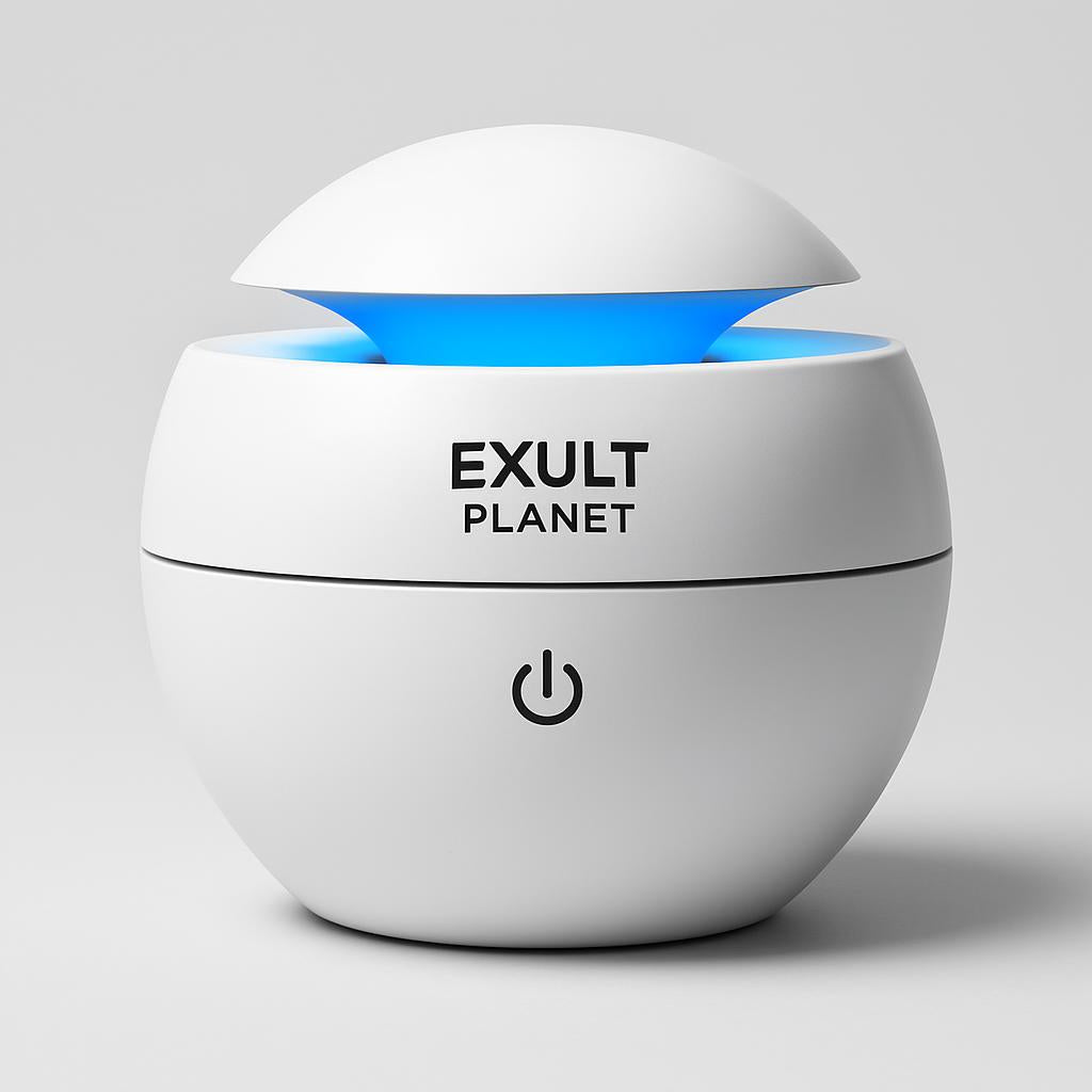 Eco-Friendly Spherical Humidifier with Wood Grain Finish and Blue Light