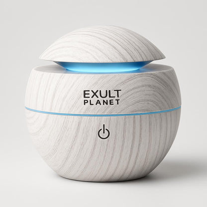 Eco-Friendly Spherical Humidifier with Wood Grain Finish and Blue Light