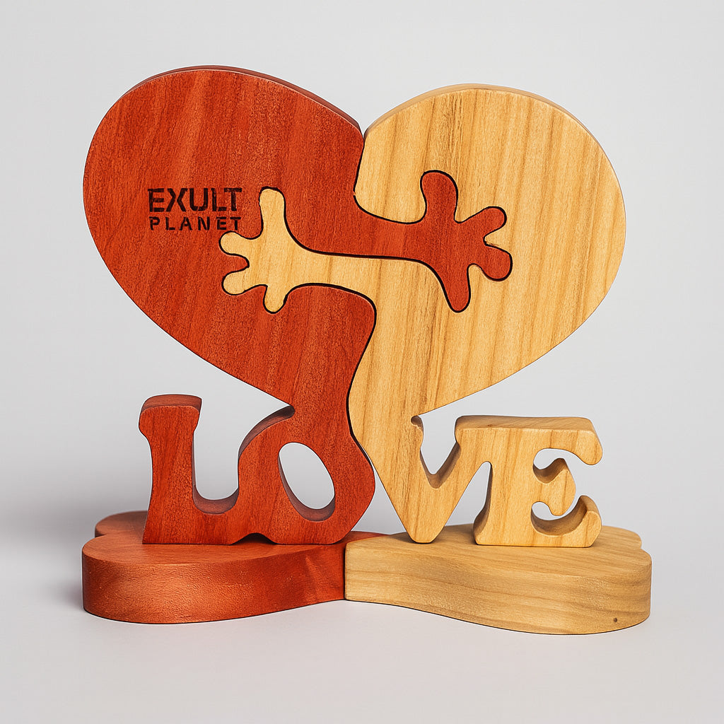 Eco-Friendly Wooden Heart Desktop Ornament for Home Décor